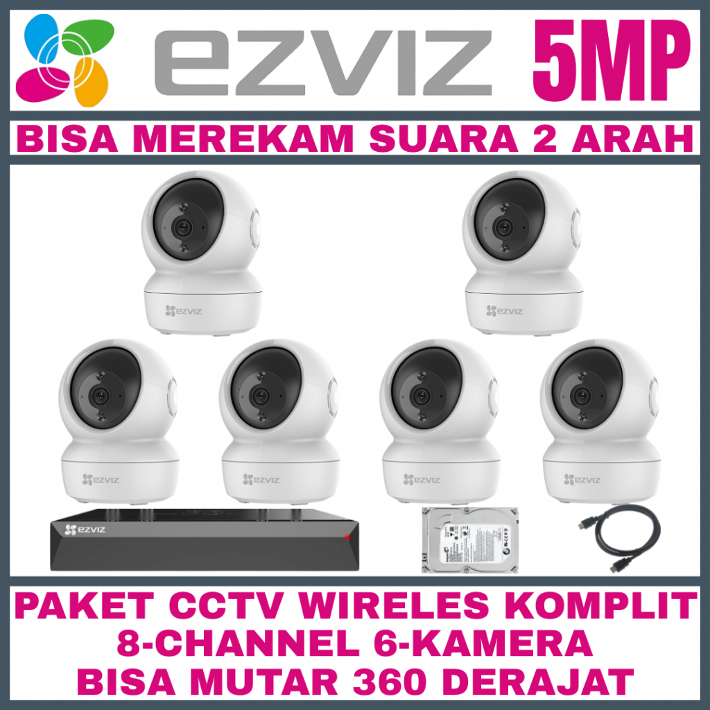 Paket CCTV EZVIZ 5MP 8 Channel 6 Kamera Wireless