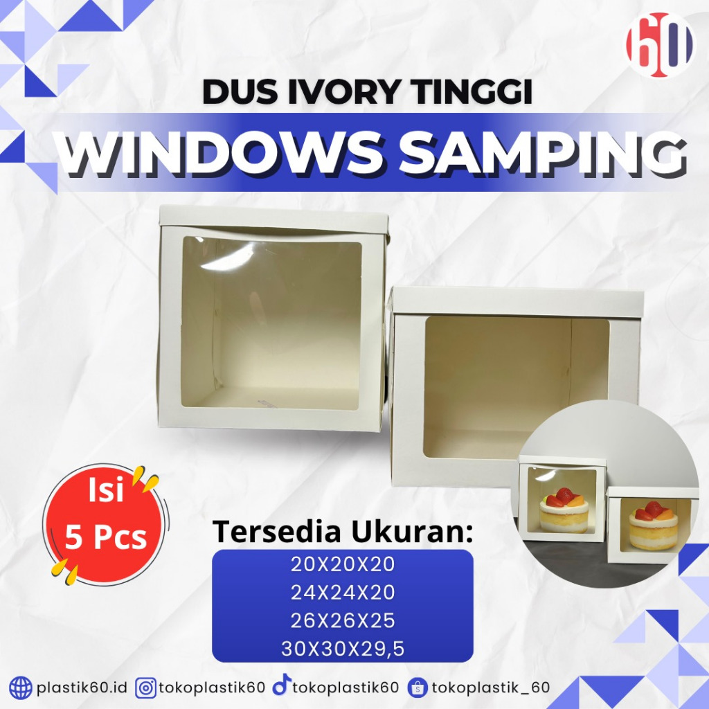 

Toko plastik 60-Dus Ivory Laminasi Window Samping 5pcs – 20x20x20 s/d 30x30x29,5 | Cocok untuk Kue & Hampers