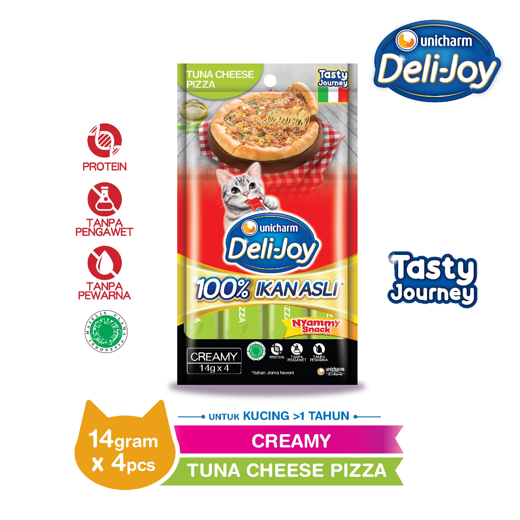 Unicharm Deli-Joy Creamy Tuna Cheese Pizza Snack Kucing 14gr x 4pcs | Nyammy Snack Cat Treats Rasa T