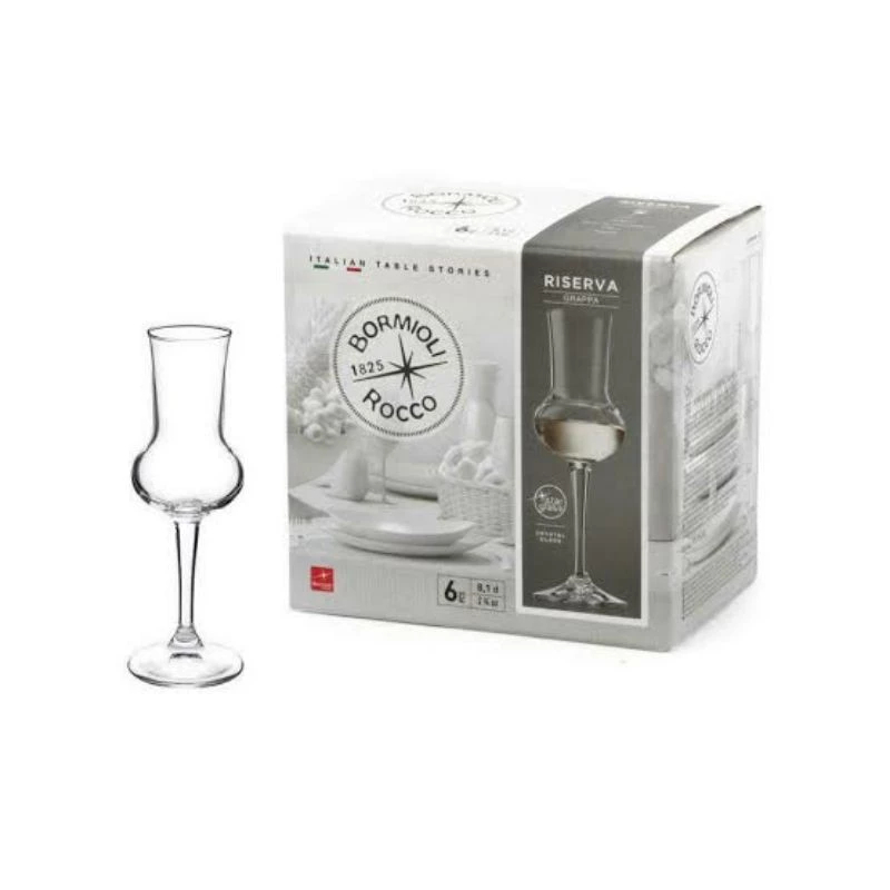 GARANSI PECAH DAN ORIGINAL 1 SET ISI 6 GELAS BORMIOLI ROCCO GRAPPA GLASS 81 ML - GELAS TEQUILA - GEL
