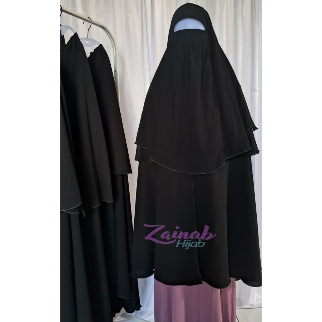 Zainab Hijab Jilbab Safar Purdah 2 Layer Jetblack FORTALEZA