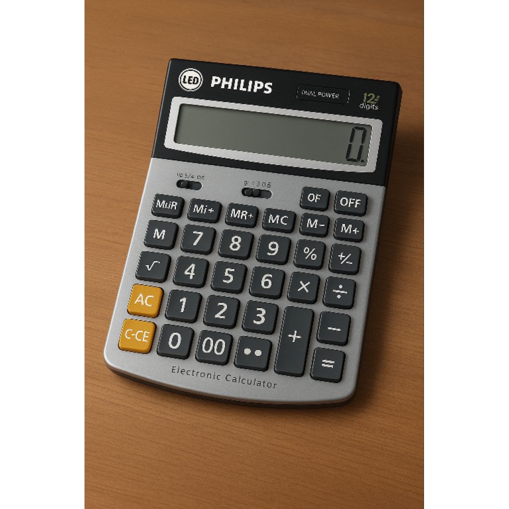 

PHILIPS 12-Digit Dual Power Desktop Calculator – Large Display, Business & Office Use