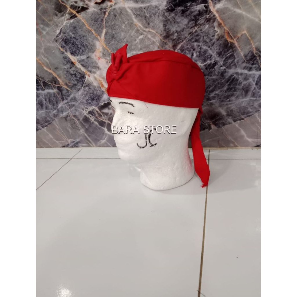 ikat kepala Sunda tradisional full tutup merah polos/Blangkon khas Sunda/UDENG sunda