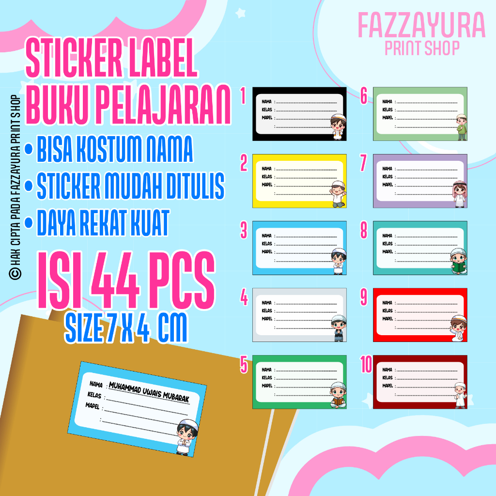 

STICKER LABEL BUKU TEMA ANAK LAKI-LAKI ISLAMI | Isi 44 PCS Size7x4 cm