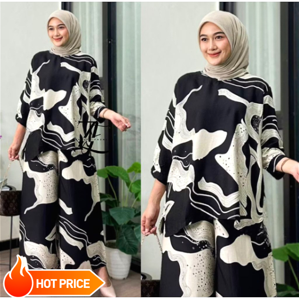 LALA SET/ BAJU SETELAN WANITA MOTIF KEKINIAN/ SETELAN RAYON LENGAN 7/8