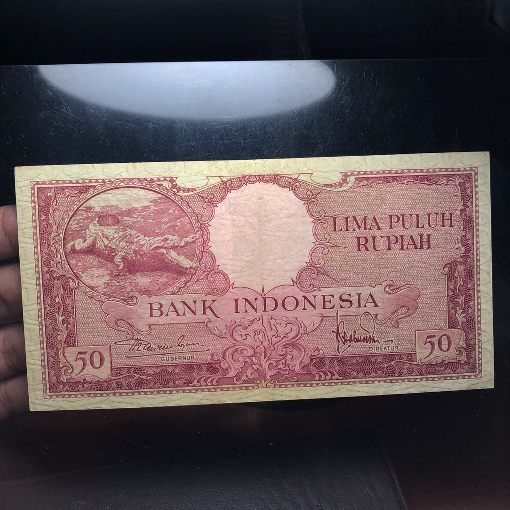 Uang Kuno 50 Rupiah Seri Buaya 1957 Asli No. seri QA