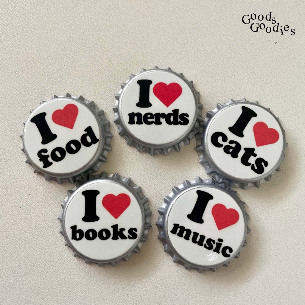goodsgoodies Bottle Cap Pin / Pin Tutup Botol Heart Love / Bottle Cap Pins I Love / Pin Tas Lucu Uni