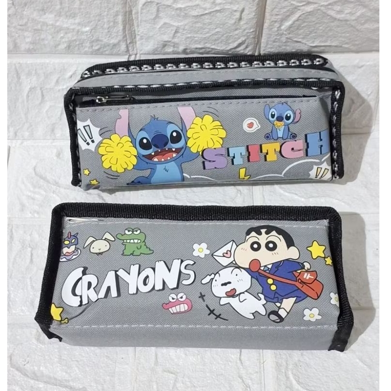 

tempat pensil bolpen case motif karakter disney stitch dan crayon shinchan shincan shiro perlengkapan sekolah alat tulis atk kantor kuliah
