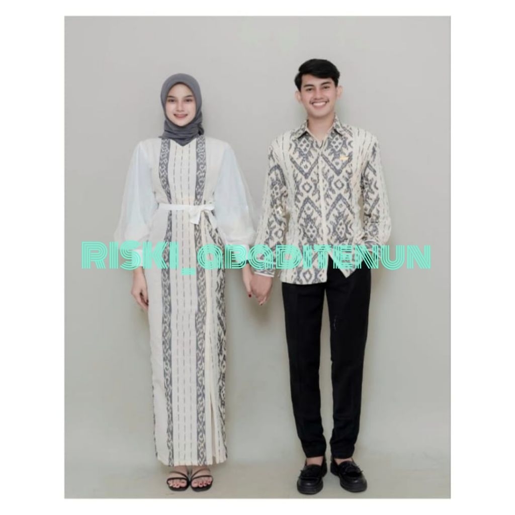 SET BAJU TENUN SARIMBIT, BAJU COUPLE, BAJU TENUN MOTIF KALIMANTAN PUTIH TERBARU