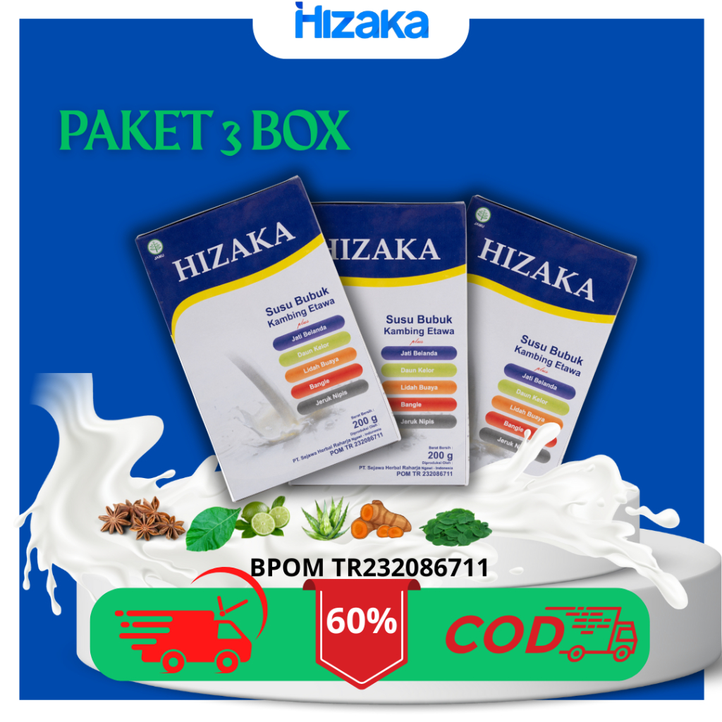 

PAKET 3 BOX Hizaka Susu Kambing Etawa Susu Diet Pelangsin Herbal Alami