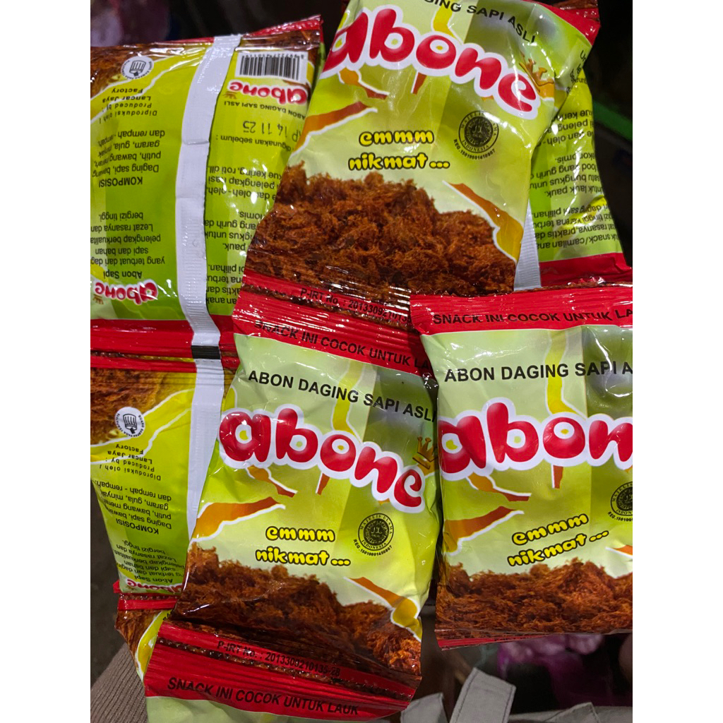 

GROSIR Abone | Abon Daging Sapi Asli 20g/sachet | 1 renceng isi 10