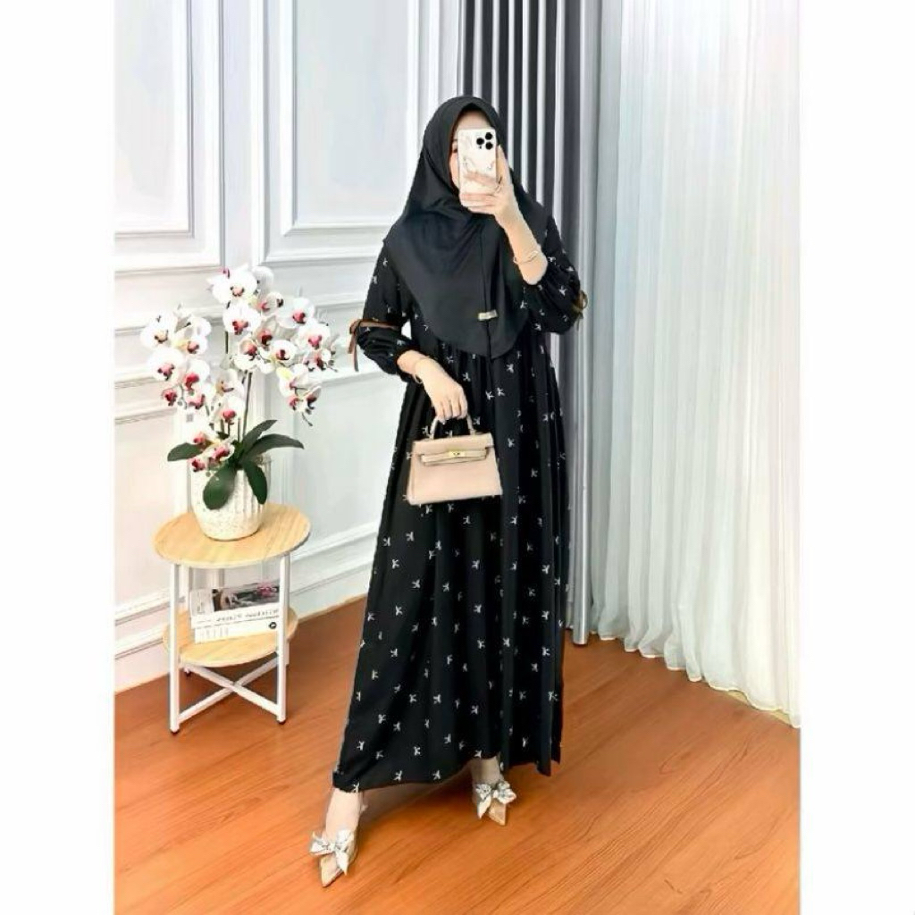 Velisa Maroon Ribbon Dress - Gamis Premium Motif Pita Elegan Muslimah Modern-4