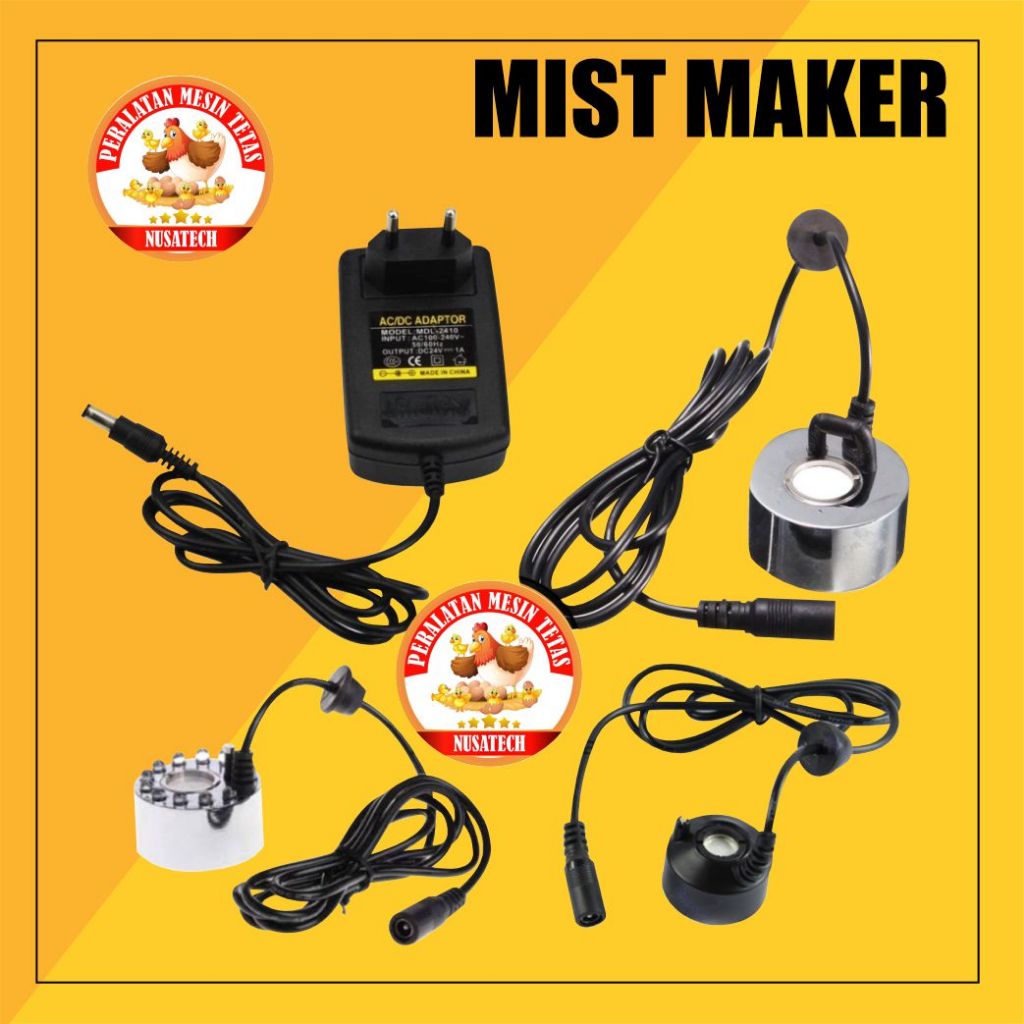 Mesin Kabut Mist Maker 20MM Stenlis Dan Adaptor 24V 1A Mist Maker Hitam Mist Maker LED