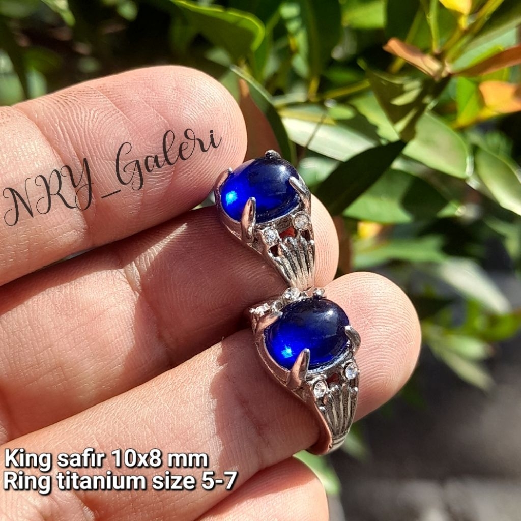 Cincin batu king safir biru polos bukan natural ring bahan titanium cewek