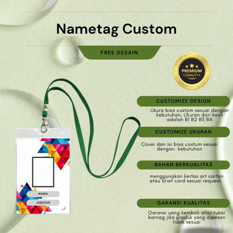 

Nametag Custom Cetak Desain Sendiri + Tali Lanyard | ID Card Acara Seminar, Kantor, Kampus, Panitia