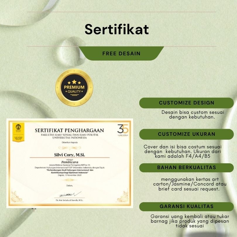 

Sertifikat Penghargaan Custom Desain | Cetak Sertifikat Seminar, Pelatihan, Lomba, Kampus, Instansi