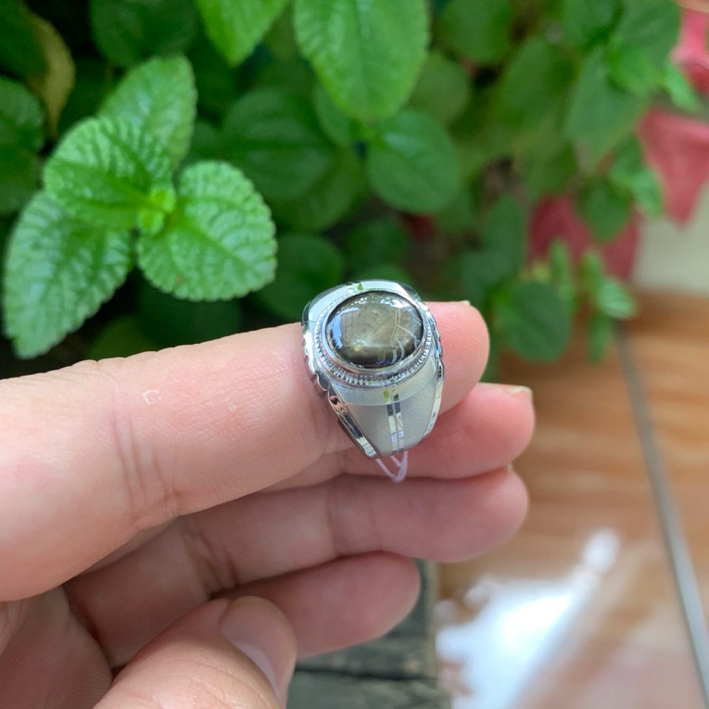 Cincin Batu Natural Star Green Sapphire Bangsing Safir Hijau Kehitaman Kantoran Ring Size 6