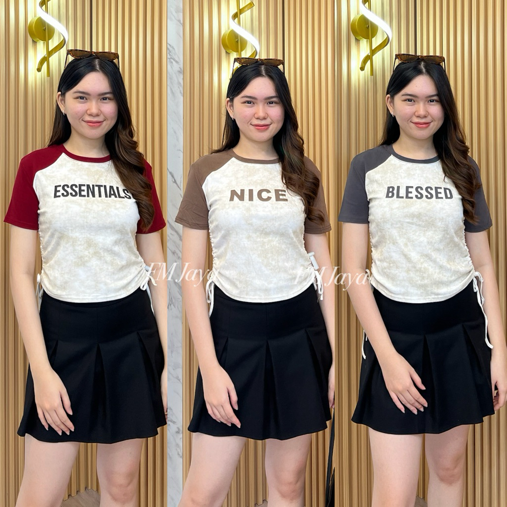 JOYFENCA - KAOS IMPORT WANITA SERUT SAMPING || BLOUSE IMPORT WANITA LENGAN PENDEK KOMBINASI WARNA ||