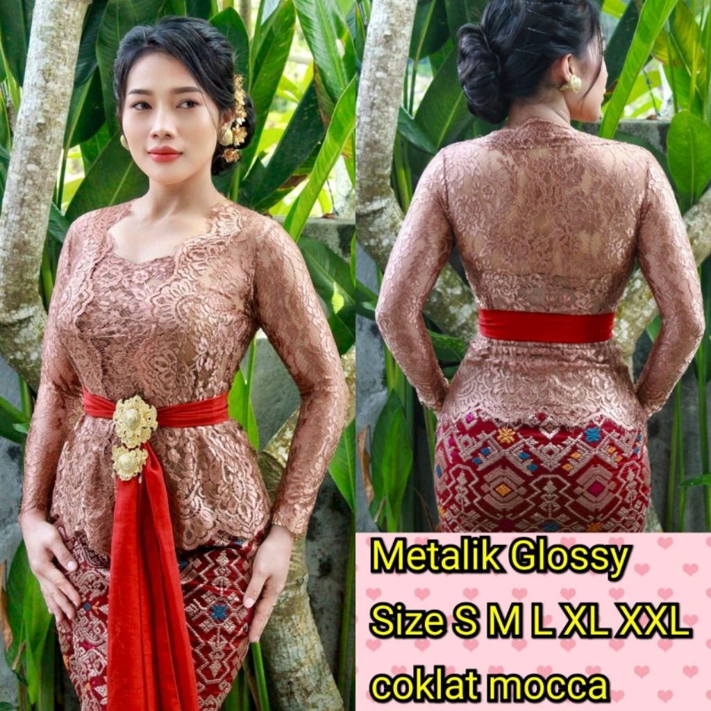 Kebaya Jadi Brokat Metalic Glossy Lengan Panjang Model Terbaru