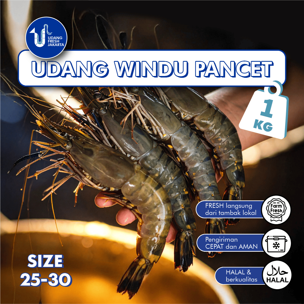 

Udang Windu / Pancet Segar MURAH Instant/Same Day Berat 1KG Isi 25-30