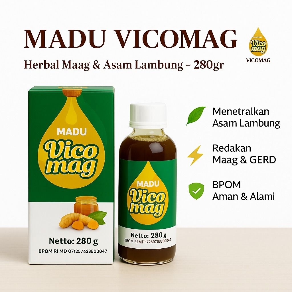 Vicomag Madu Herbal Maag ,Gerd & Asam Lambung Naik | BPOM | Aman & Alami