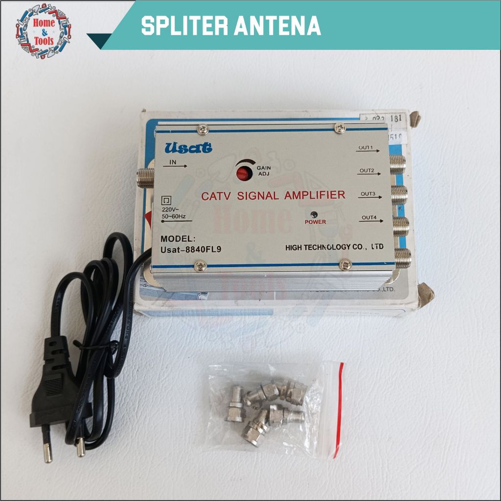 SPLITER 1 ANTENA - 4 TV + BOOSTER/SPLITTER ANTENA 4-WAY DENGAN PENGUAT SINYAL/SPLITTER ANTENA TV PLU