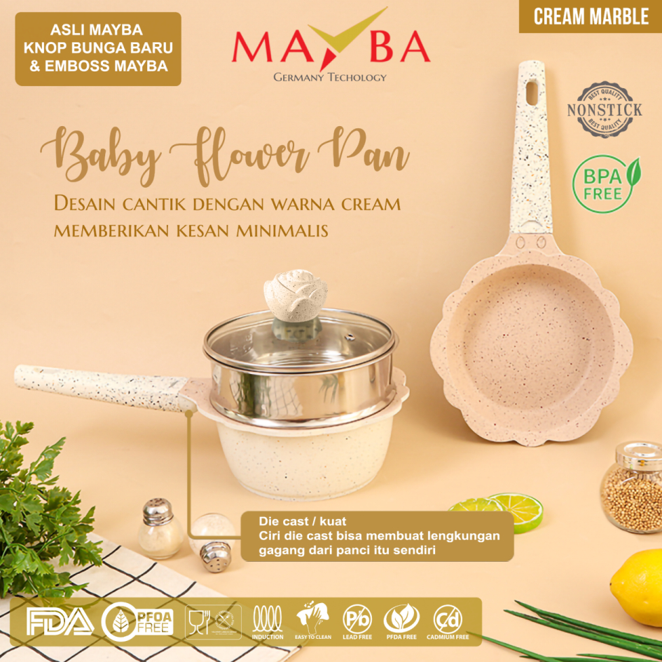 [READYYY] Panci set mpasi Bayi 16m MAYBA CREAM GRANITE baby cooking set DIECAST TECHNOLOGY(KUAT)