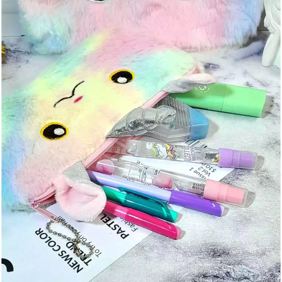 

ACC TEMPAT PENSIL UNICORN BULU RAINBOW LUCU