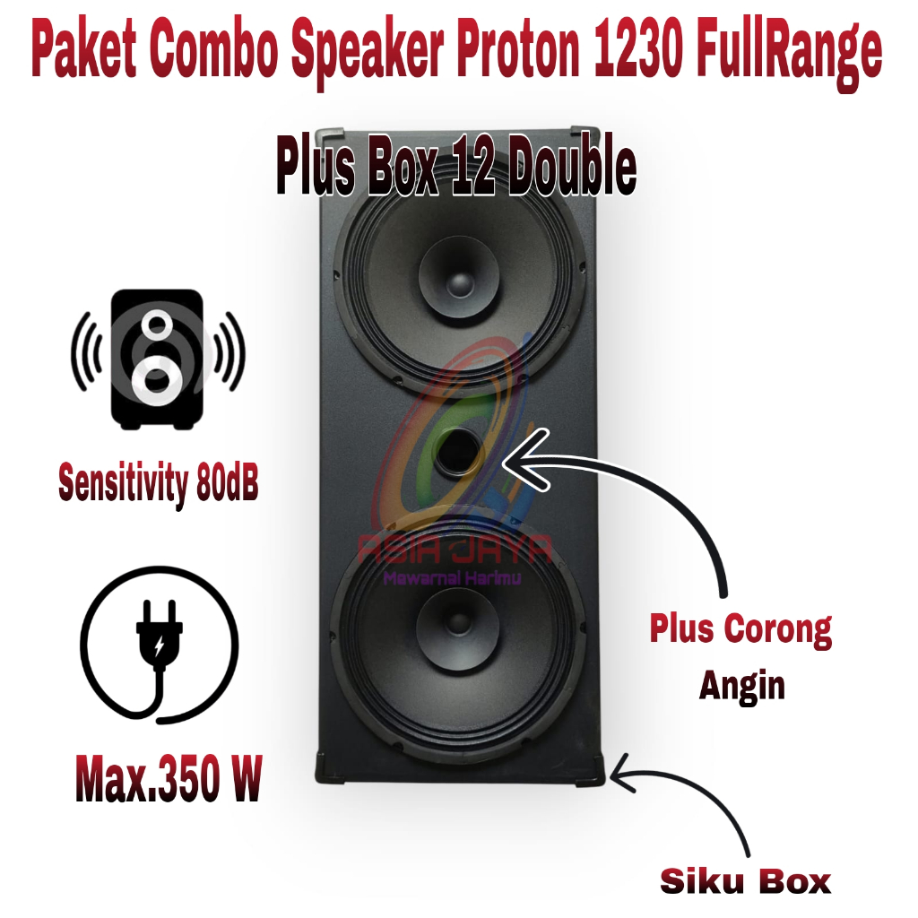 Paket Combo Speaker Proton 1230 Fullrange + Box Double + Tutup Speaker 12 +Terminal Kotak + Siku Box