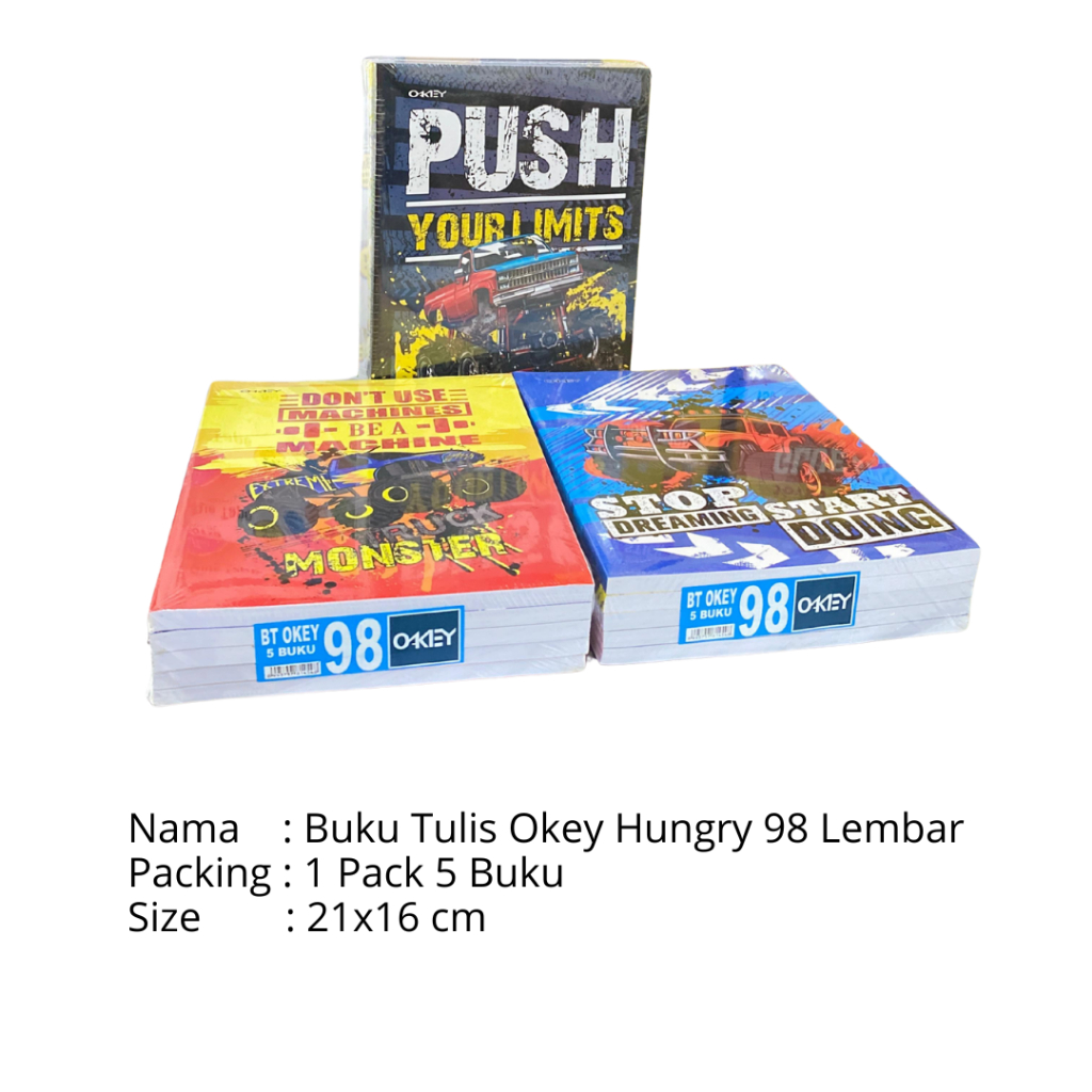 

Buku Tulis Okey Hungry 98 Lembar ( 1 pack / 5 buku)