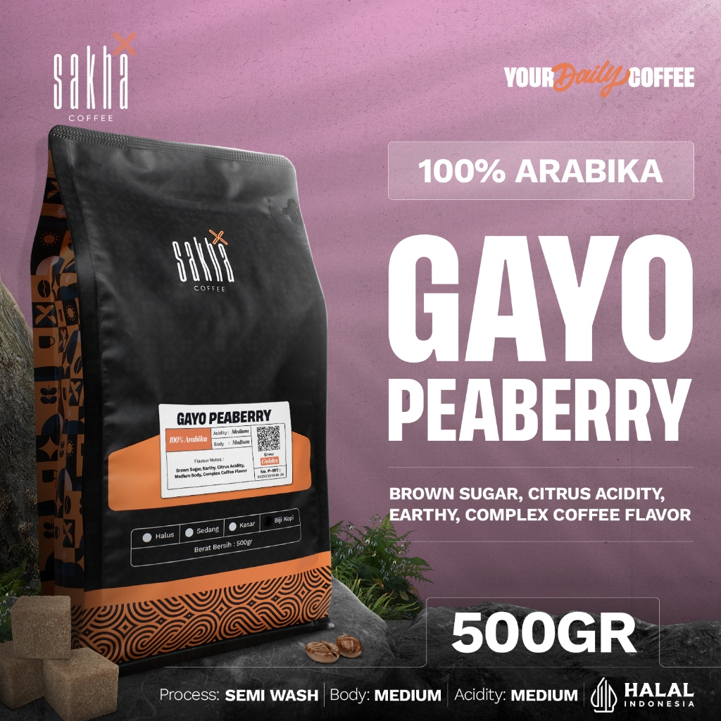 

Kopi Arabika Gayo Peaberry Coffee Roast Bean Espresso Roasted Beans Biji Bubuk 500 Gram