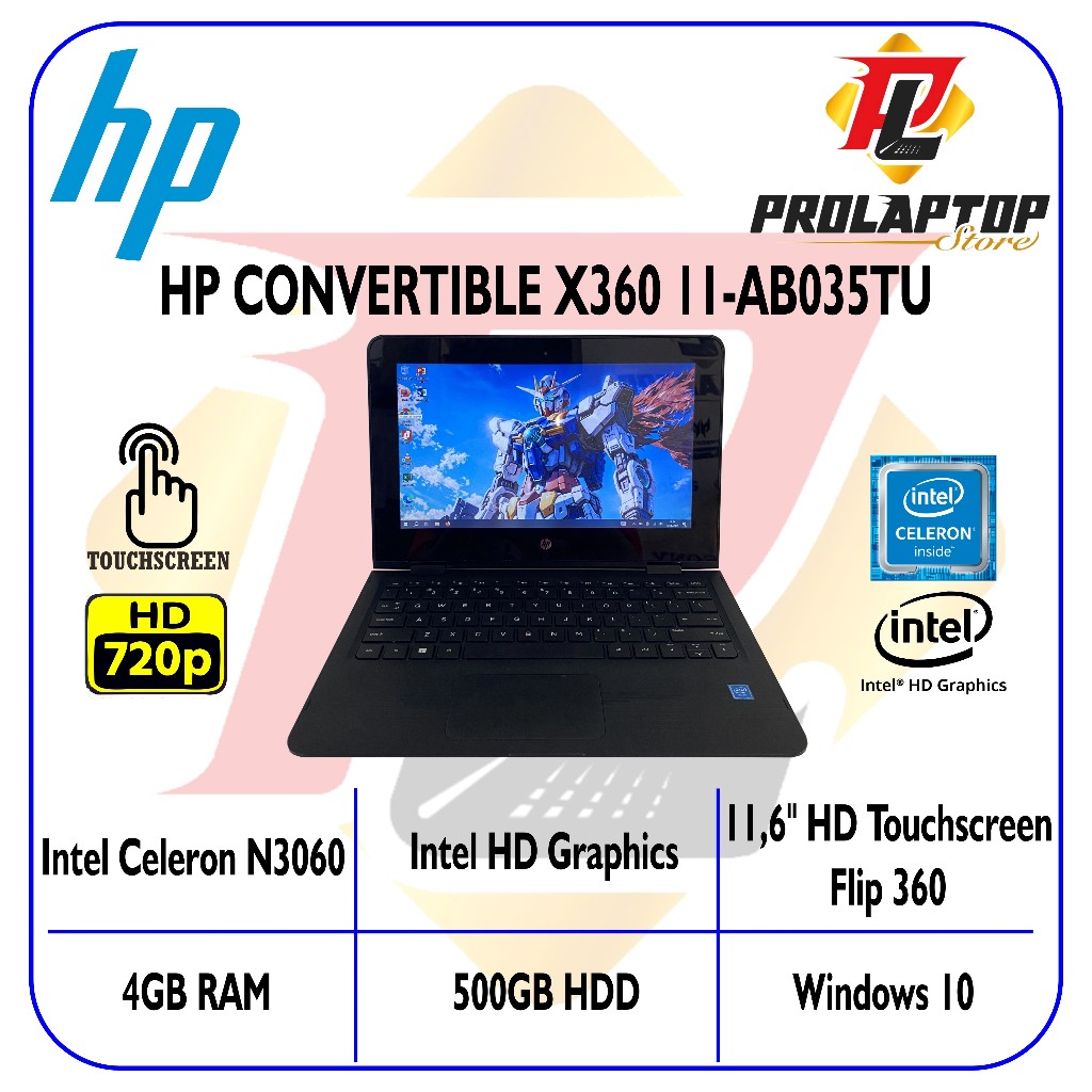 HP Convertible X360 11-ab035TU Intel Celeron N3060 RAM 4GB HDD 500GB Touchscreen Flip 360