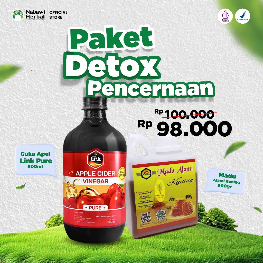 

PAKET DETOX PENCERNAAN - Cuka Apel Pure With Mother Dan Madu Kuning Alami Madu Murni Isi 500 gr