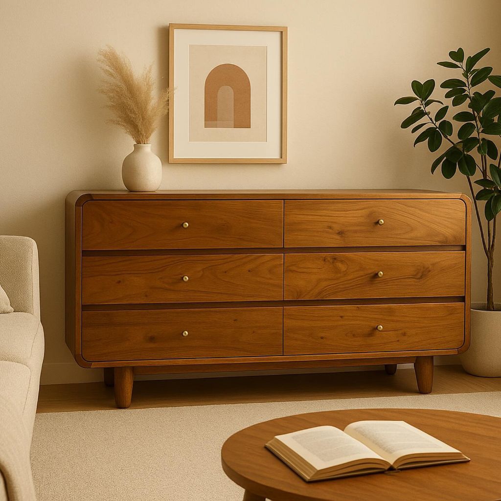 bufet minimalis 6 laci, bufet tv bahan jati