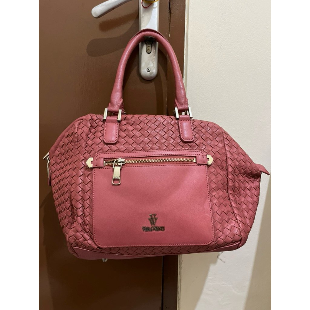 Tas Preloved Handbag Shoulder Bag Top Handle Kulit Asli Anyam Vera Wang
