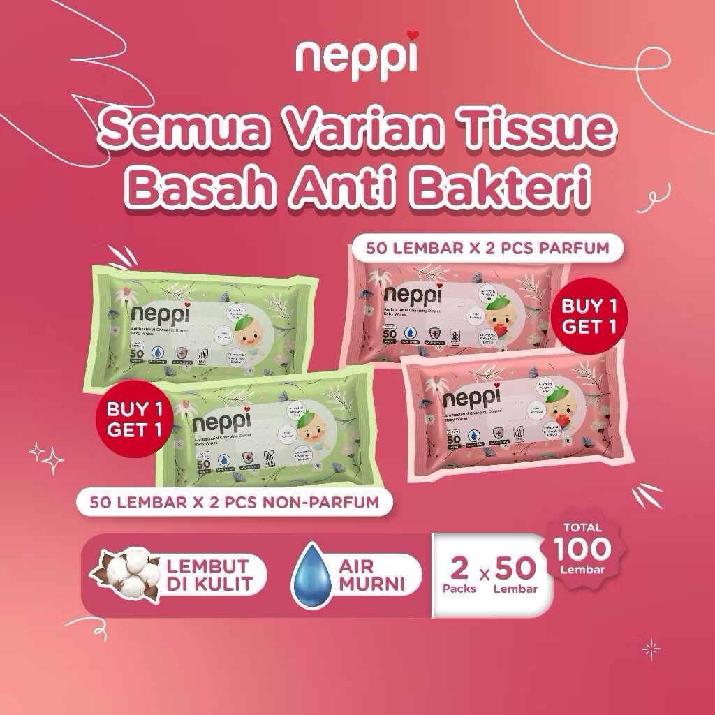 WN [BUY1 GET 1] Neppi tisu / tissue basah antibacterial changing Diapers wipes parfum / non parfum