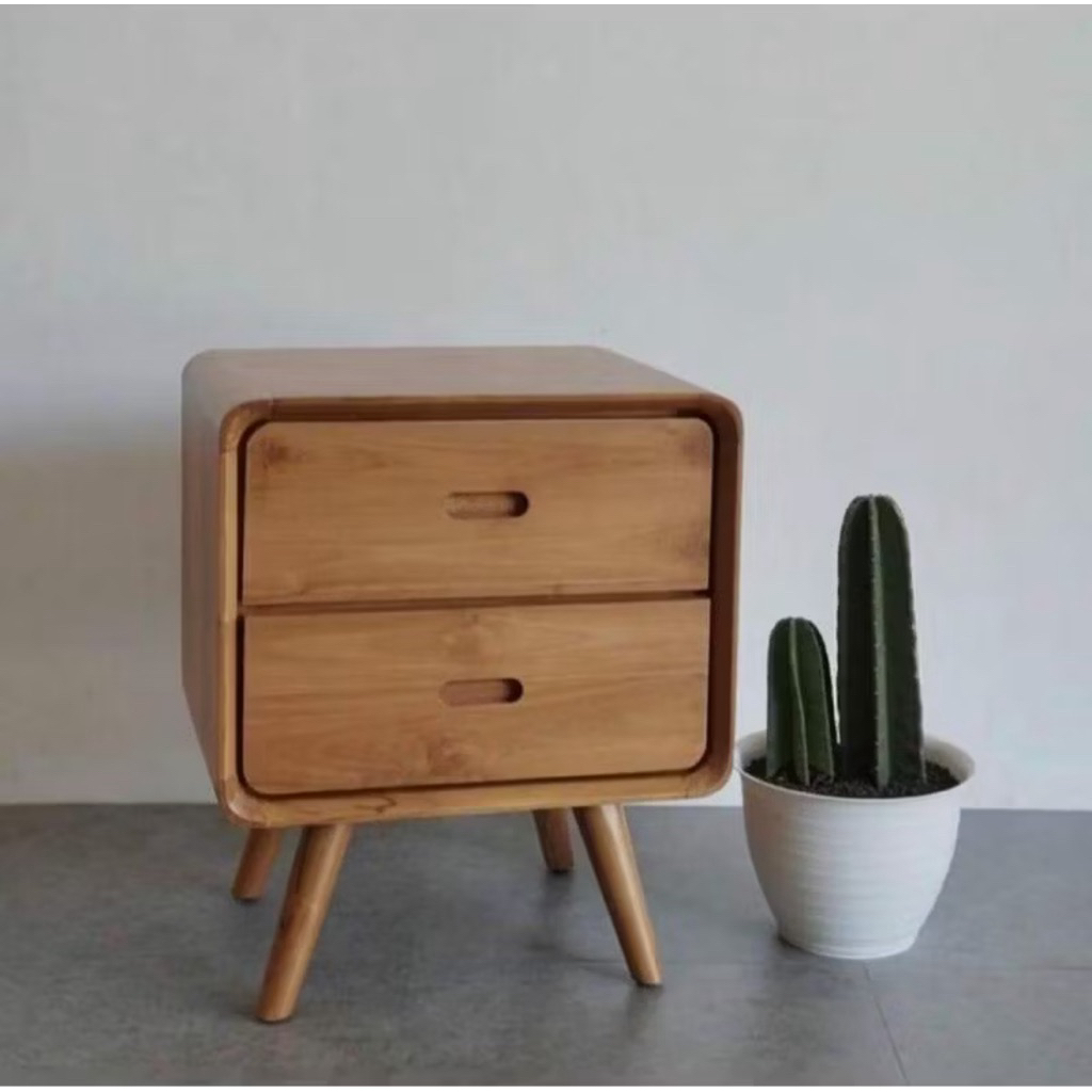 lemari minimalis  lemari kecil Nakas Minimalis Kayu Jati 2 Laci – Gaya Scandinavian Elegan