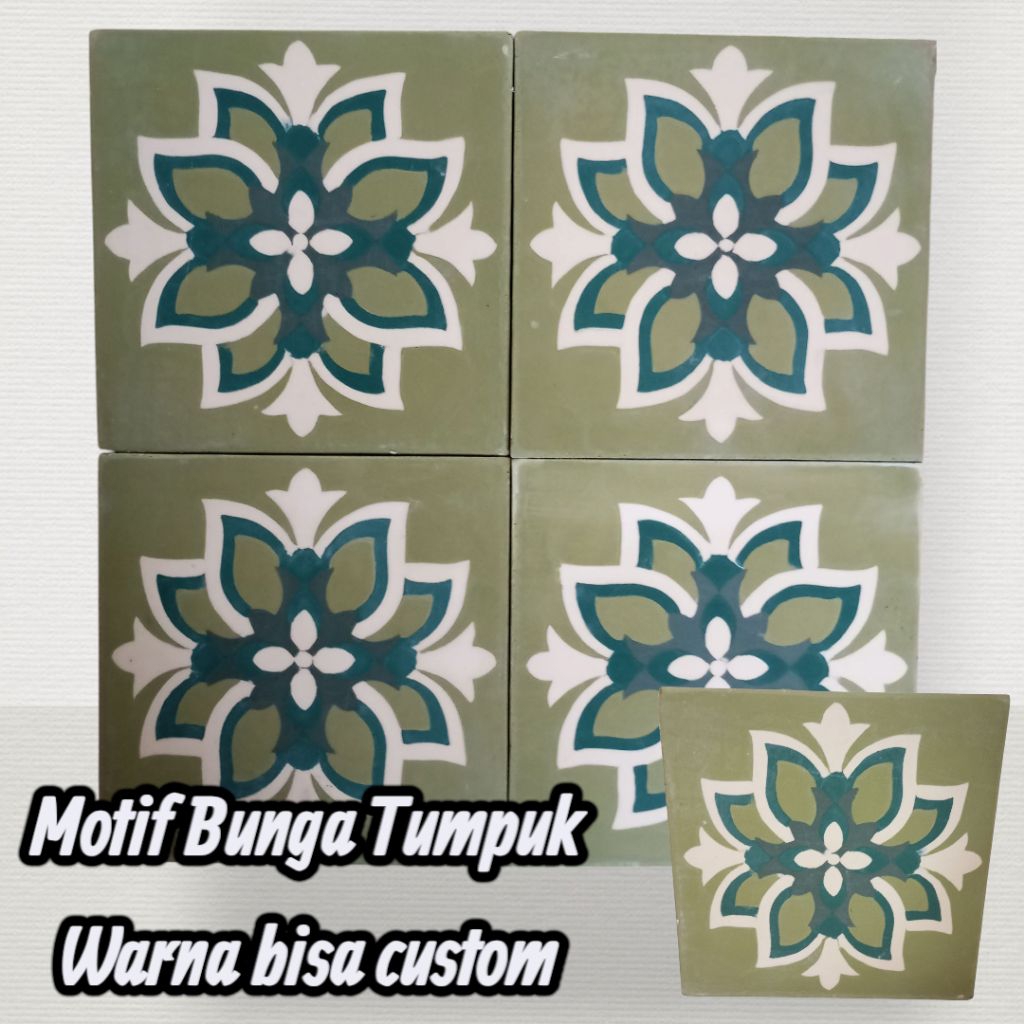 Tegel 20x20cm Motif Kembang Tumpuk Ubin Lantai Jadul Warna Bisa Custom