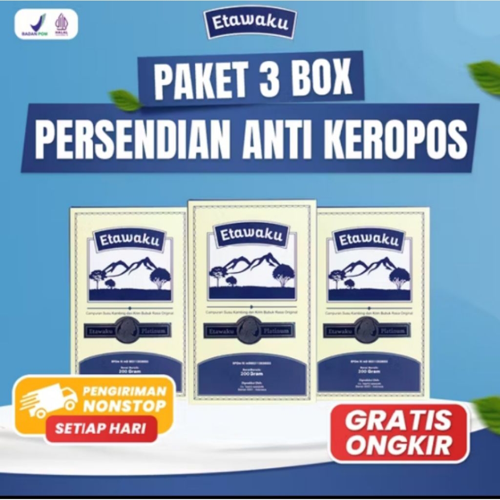 

3 BOX SUSU Kambing Etawaku PLATINUM 200 GRAM ORIGINAL Bubuk Etawa Minuman Serbuk Bahan Dairy Goat Milk Pengganti UHT Tinggi Kalsium