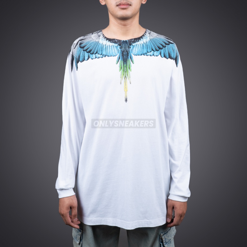 MARCELO BURLON LONG SLEEVE WINGS WHITE LIGHT BLUE