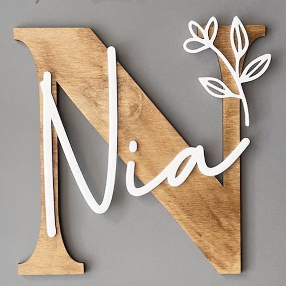 Custom Inisial Hiasan dinding kayu inisial nama pajangan kayu inisial nama huruf
