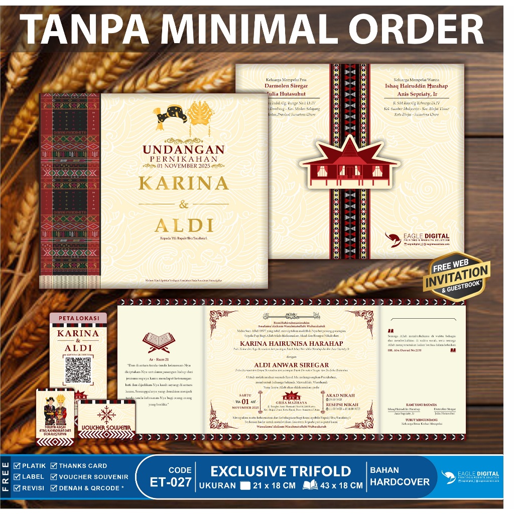 ET027 | Adat Batak Mandailing | Hardcover Trifold I Undangan Pernikahan | Tanpa Minimal Order