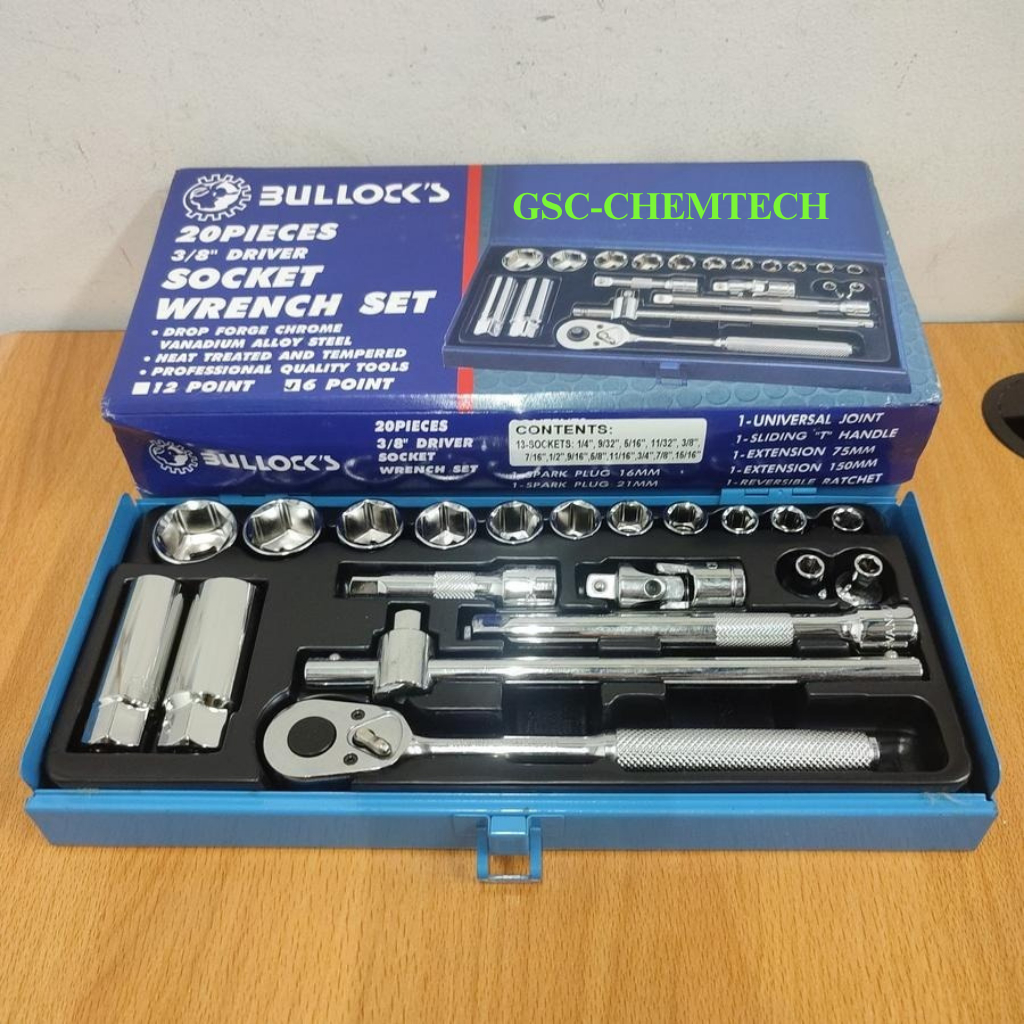 Kunci Socket Set Bullock's 3/8" DR 6PT 1/4" s/d 15/16" (20Pcs)