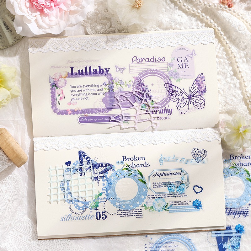 

[JUNE] Bristish Lace Sticker Set untuk Scrapbooking 6 lembar sheets PET DIY Scrapbook Journal Bujo Journaling Diary Buku Harian Decorations Beginner Friendly