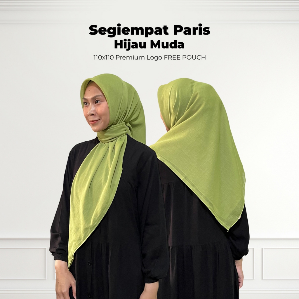 Segiempat Paris Hijau 110x110 / Hijab Paris Hijau Daun / Segiempat Paris Hijau / Jilbab Hijau Muda /