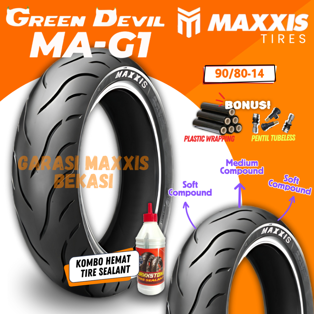 [READY STOCK COD] BAN MAXXIS GREEN DEVIL MA-G1 MEDIUM SOFT COMPOUND RING 14 (90/80-14) BAN MOTOR RIN