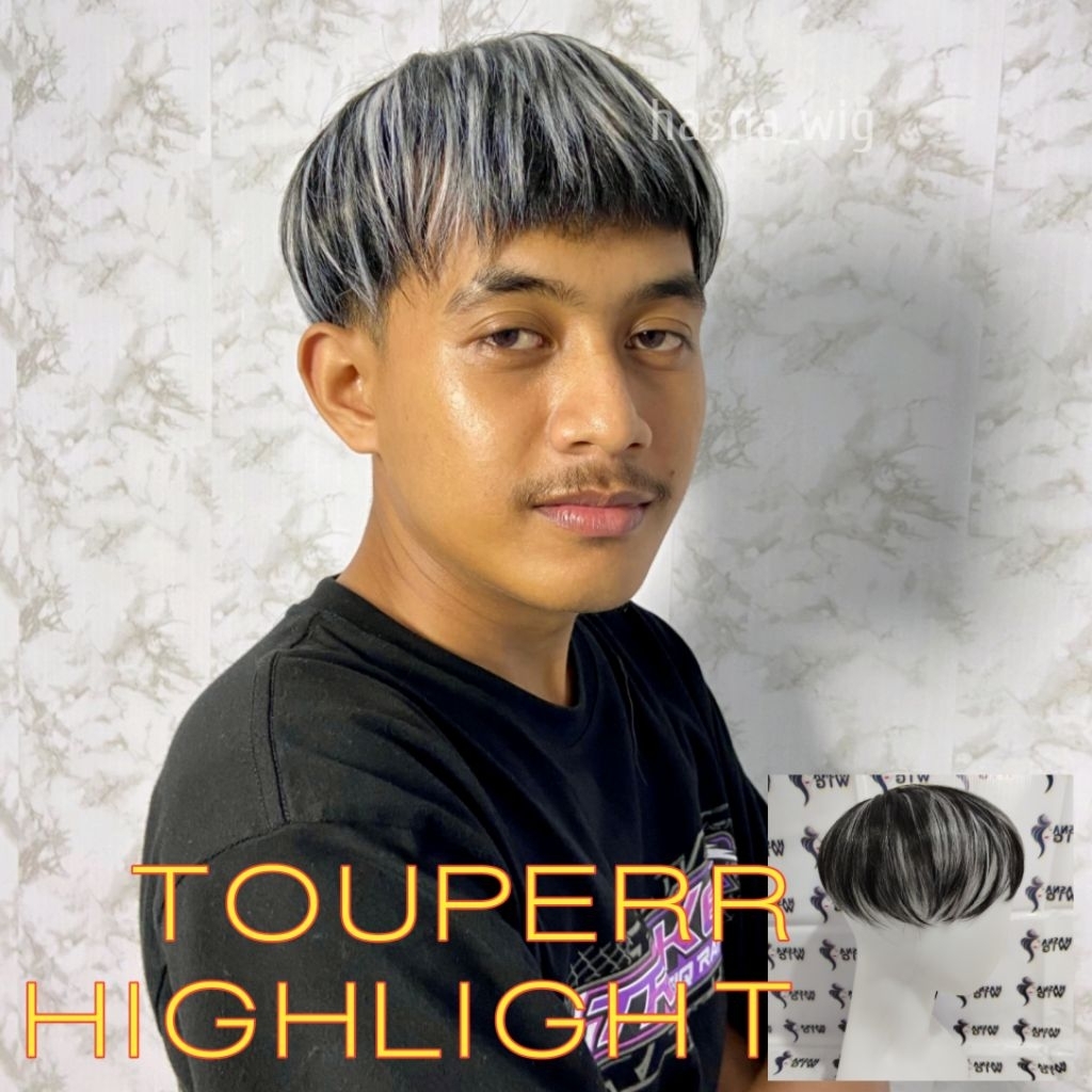 WIG PENUTUP BOTAK PRIA TOUPEE RAMBUT PENDEK VERSI PRIA KOREA WARNA HIGHLIGHT
