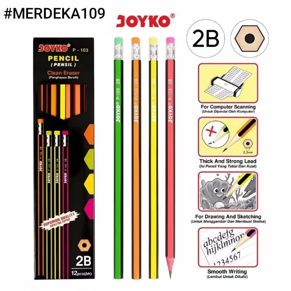

Alat Tulis pensil joyko P-103 2B 1 pak isi 12pcs