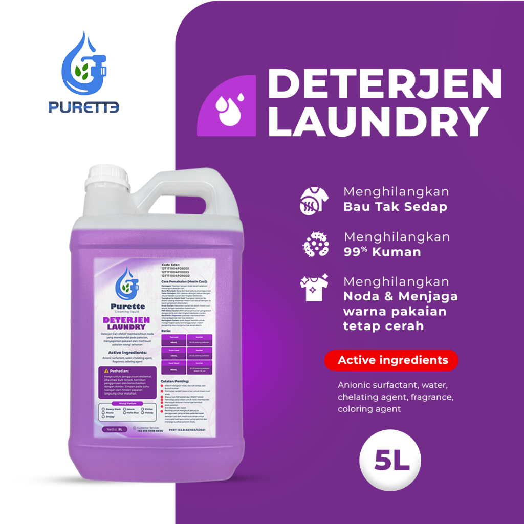 Deterjen Cair Laundry PREMIUM Detergent PURETTE / Liquid Detergent 5L