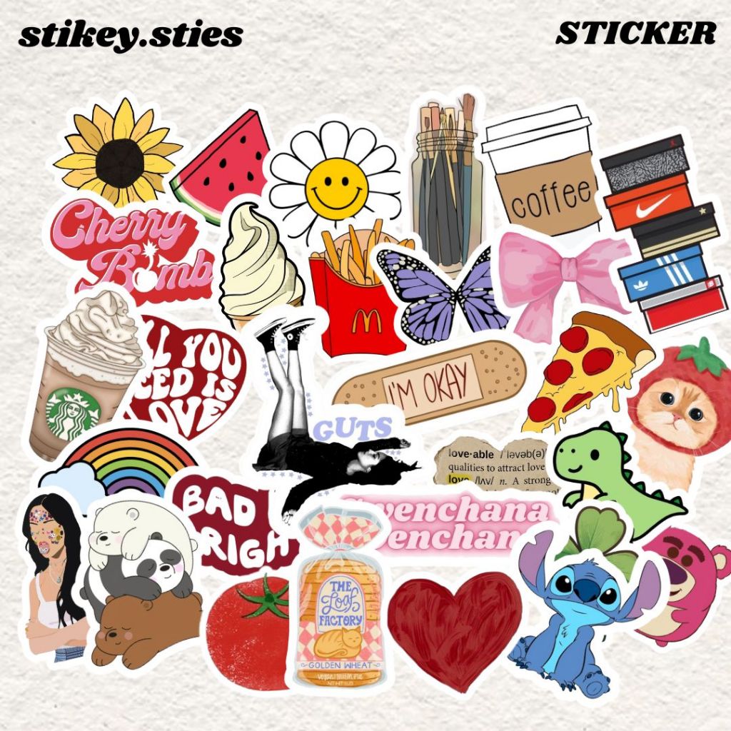 

STICKER LUCU PACK CUTE AESTHETIC BRAND ANTI AIR VINYL / STIKER HELM LAPTOP HP MOTOR TUMBLR TAS KOPER